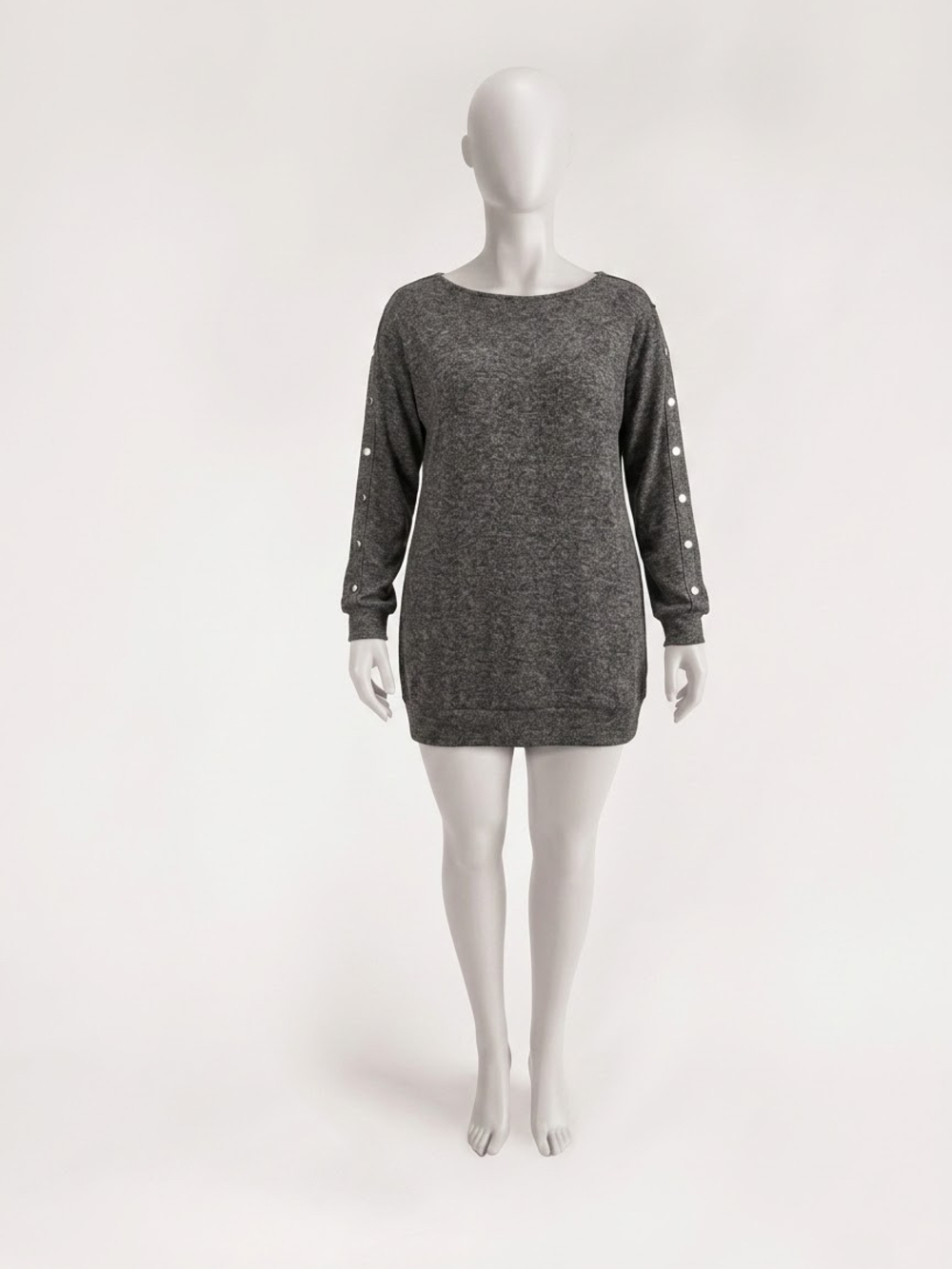 ​Lily Morgan Grey Snap Sleeve Tunic Sweater Top Size 1X